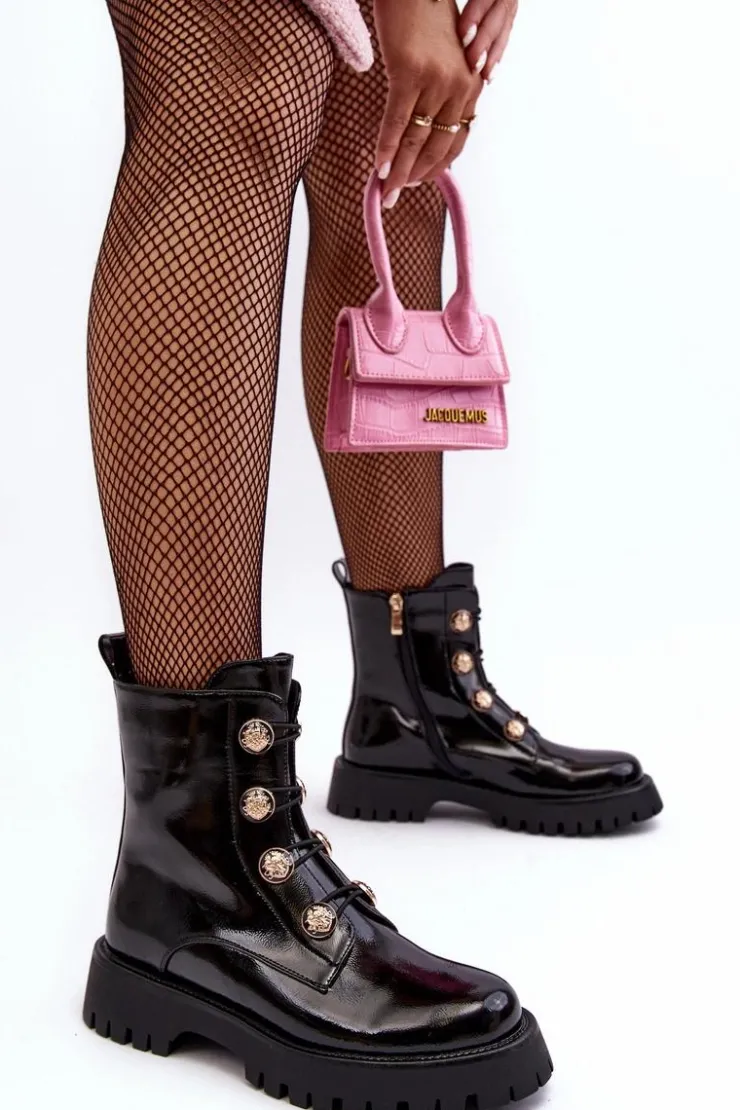 Damskie Damskie buty S.Barski Damskie Ocieplane Botki Z Ozdobnymi Guzikami D&A MR870-51 Czarne