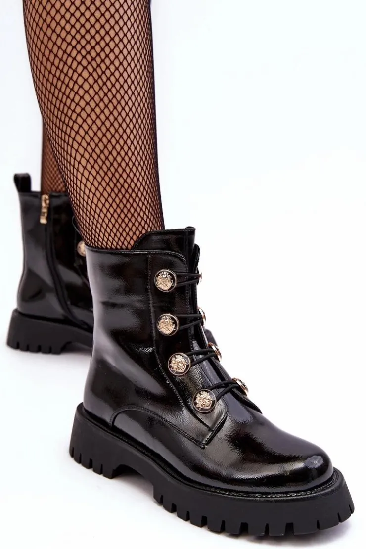 Damskie Damskie buty S.Barski Damskie Ocieplane Botki Z Ozdobnymi Guzikami D&A MR870-51 Czarne