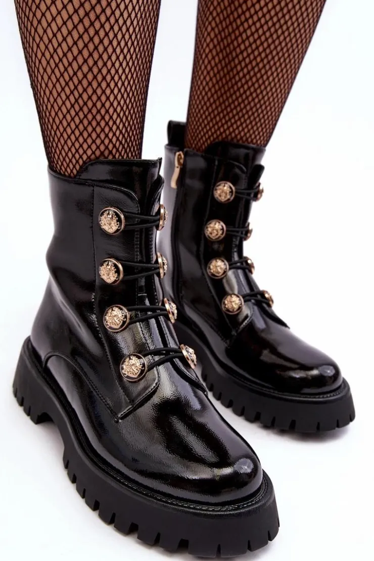 Damskie Damskie buty S.Barski Damskie Ocieplane Botki Z Ozdobnymi Guzikami D&A MR870-51 Czarne