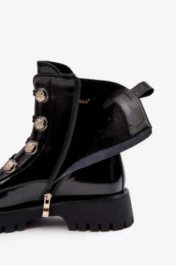 Damskie Damskie buty S.Barski Damskie Ocieplane Botki Z Ozdobnymi Guzikami D&A MR870-51 Czarne