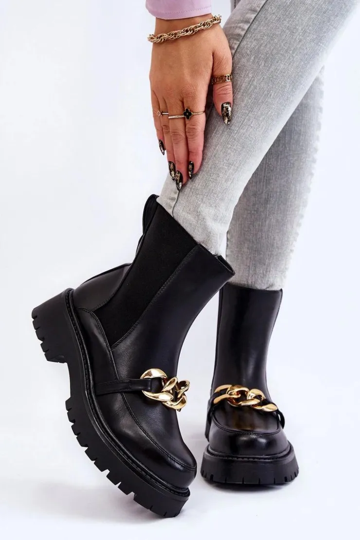 Sale Boto Damskie Ocieplane Botki Z Ozdobą Na Przodzie Czarne Tilda