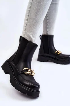 Sale Boto Damskie Ocieplane Botki Z Ozdobą Na Przodzie Czarne Tilda