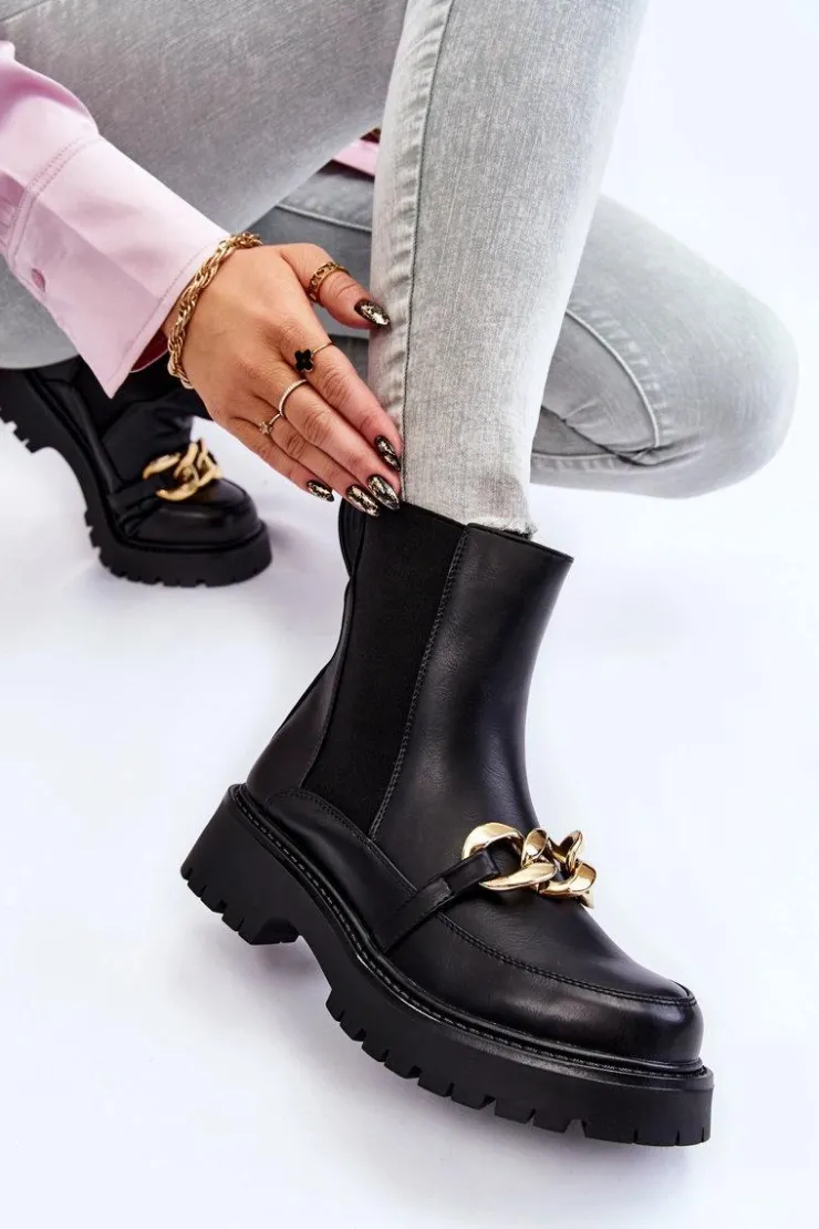 Sale Boto Damskie Ocieplane Botki Z Ozdobą Na Przodzie Czarne Tilda