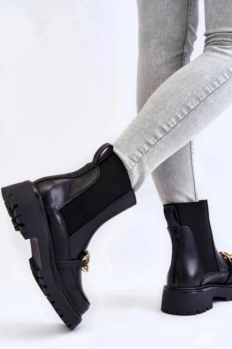 Sale Boto Damskie Ocieplane Botki Z Ozdobą Na Przodzie Czarne Tilda