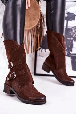 Damskie Boto Damskie Ocieplane Botki Z Klamrami Brązowe Cassidy