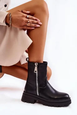 Damskie Boto Damskie Ocieplane Botki Z Suwakami Czarne Jette