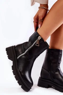 Damskie Boto Damskie Ocieplane Botki Z Suwakami Czarne Jette