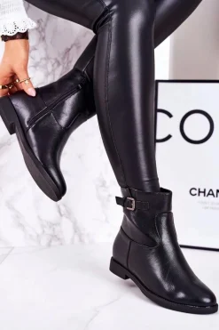 Boto Czarne Botki|Botki Zimowe Damskie*Damskie Ocieplane Botki Z Klamrą Czarne Halfway