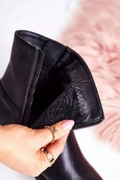 Boto Czarne Botki|Botki Zimowe Damskie*Damskie Ocieplane Botki Z Klamrą Czarne Halfway