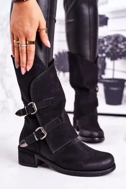 Best Boto Damskie Ocieplane Botki Z Klamrami Czarne Cassidy