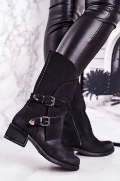 Best Boto Damskie Ocieplane Botki Z Klamrami Czarne Cassidy