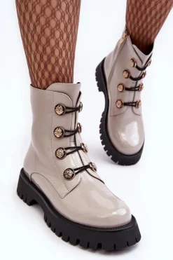 Best Damskie buty S.Barski Damskie Ocieplane Botki Z Ozdobnymi Guzikami D&A MR870-51 Jasnobeżowe Beżowy