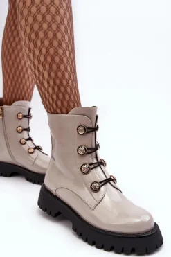 Best Damskie buty S.Barski Damskie Ocieplane Botki Z Ozdobnymi Guzikami D&A MR870-51 Jasnobeżowe Beżowy