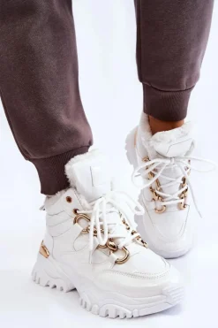 Damskie Boto Damskie Ocieplane Buty Sportowe Trapery Sznurowane Białe Bastini