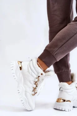 Damskie Boto Damskie Ocieplane Buty Sportowe Trapery Sznurowane Białe Bastini