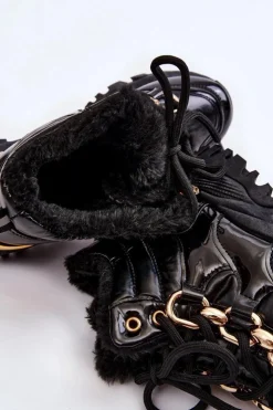 Sale Boto Damskie Ocieplane Buty Sportowe Trapery Sznurowane Czarne Bastini