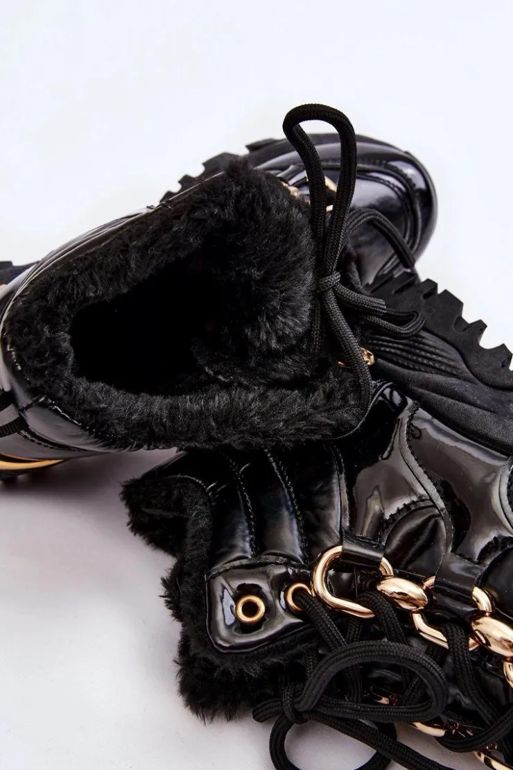 Sale Boto Damskie Ocieplane Buty Sportowe Trapery Sznurowane Czarne Bastini