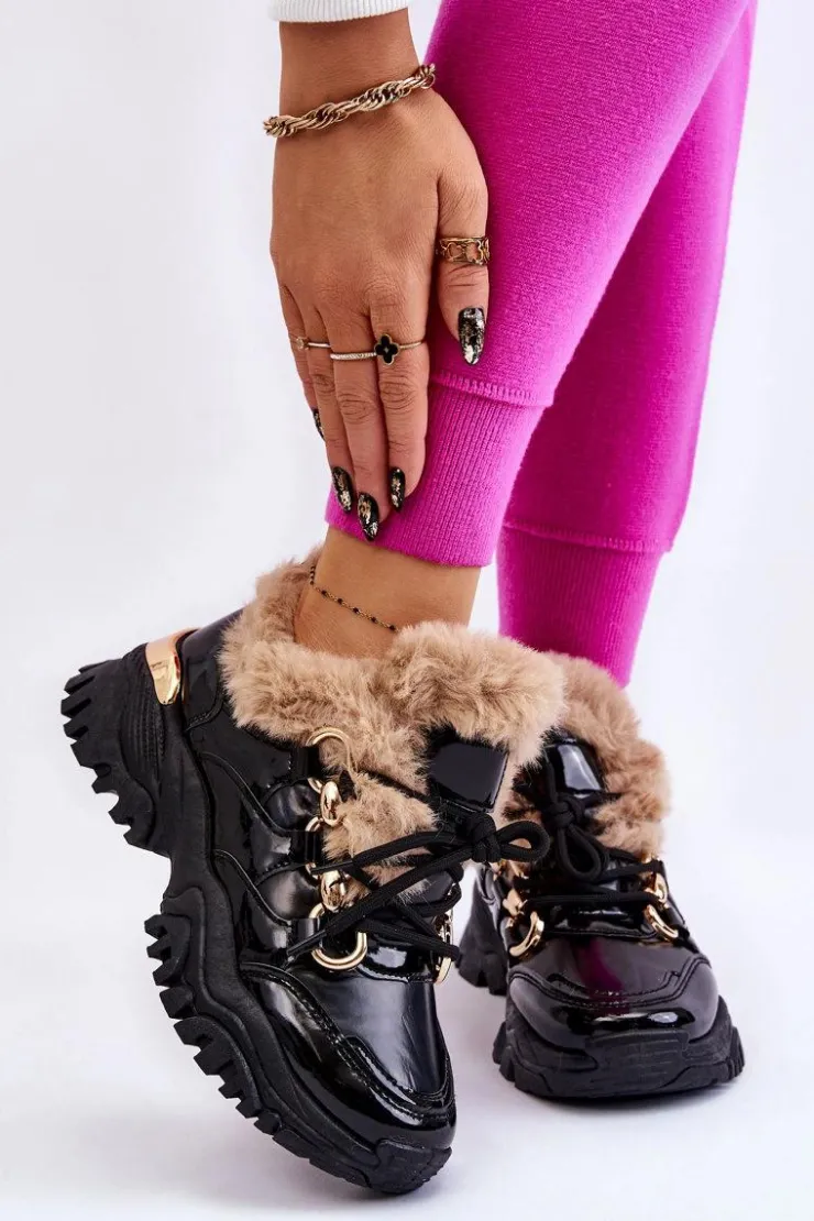 Boto Sneakersy Damskie|Botki Sznurowane*Damskie Ocieplane Buty Sportowe Sznurowane Czarne Kerberos