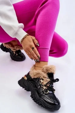 Boto Sneakersy Damskie|Botki Sznurowane*Damskie Ocieplane Buty Sportowe Sznurowane Czarne Kerberos
