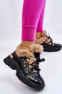 Boto Sneakersy Damskie|Botki Sznurowane*Damskie Ocieplane Buty Sportowe Sznurowane Czarne Kerberos
