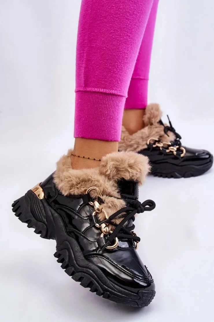 Boto Sneakersy Damskie|Botki Sznurowane*Damskie Ocieplane Buty Sportowe Sznurowane Czarne Kerberos