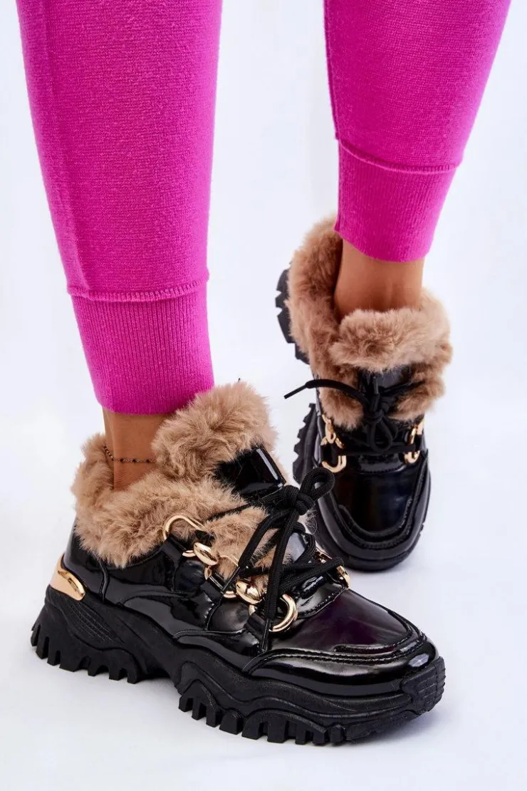 Boto Sneakersy Damskie|Botki Sznurowane*Damskie Ocieplane Buty Sportowe Sznurowane Czarne Kerberos