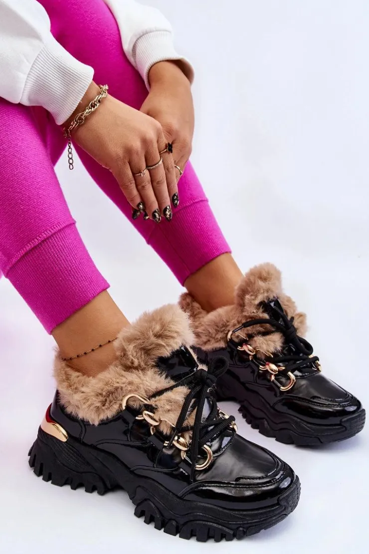 Boto Sneakersy Damskie|Botki Sznurowane*Damskie Ocieplane Buty Sportowe Sznurowane Czarne Kerberos