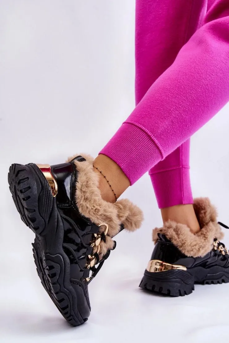 Boto Sneakersy Damskie|Botki Sznurowane*Damskie Ocieplane Buty Sportowe Sznurowane Czarne Kerberos