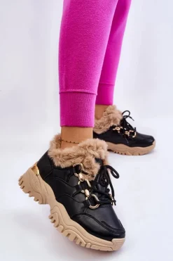 Damskie Boto Damskie Ocieplane Buty Sportowe Sznurowane Czarno Beżowe Kerberos