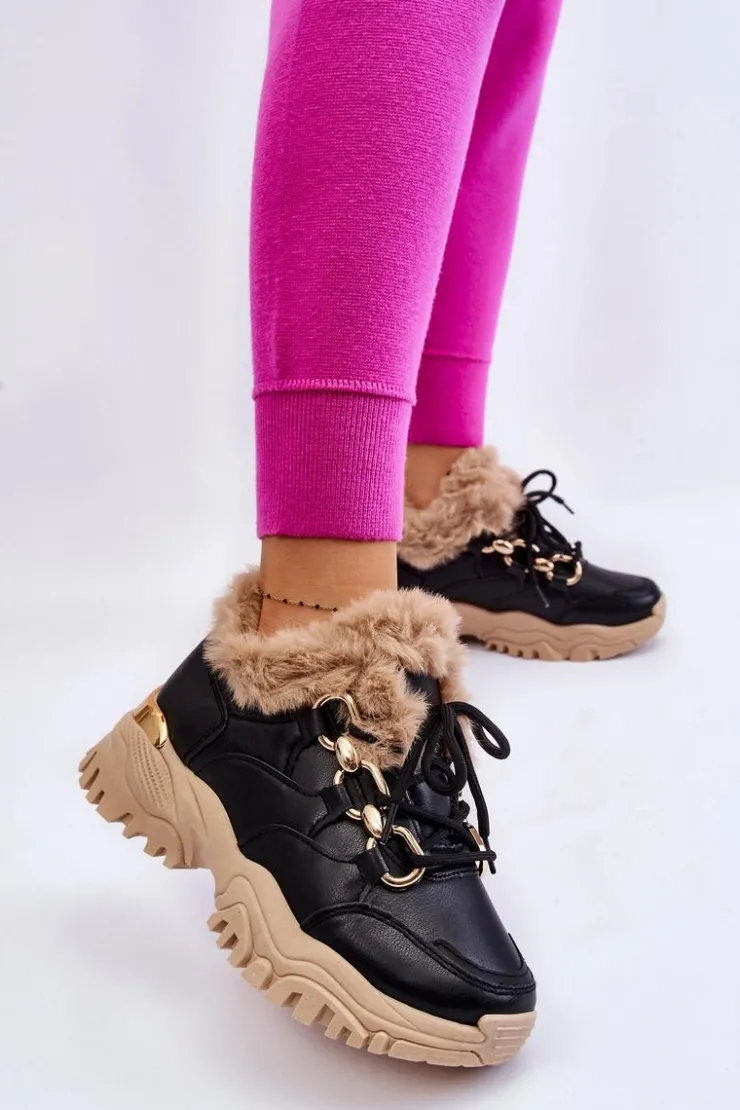 Damskie Boto Damskie Ocieplane Buty Sportowe Sznurowane Czarno Beżowe Kerberos