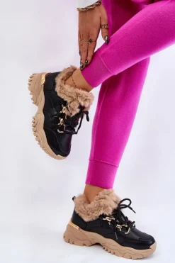 Damskie Boto Damskie Ocieplane Buty Sportowe Sznurowane Czarno Beżowe Kerberos