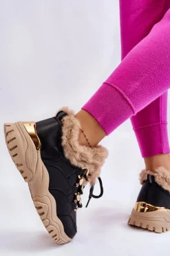 Damskie Boto Damskie Ocieplane Buty Sportowe Sznurowane Czarno Beżowe Kerberos