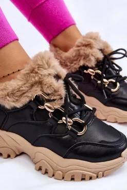 Damskie Boto Damskie Ocieplane Buty Sportowe Sznurowane Czarno Beżowe Kerberos