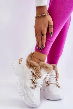 New Boto Damskie Ocieplane Buty Sportowe Sznurowane Białe Kerberos