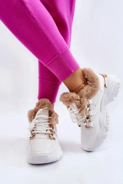 New Boto Damskie Ocieplane Buty Sportowe Sznurowane Białe Kerberos