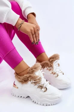 New Boto Damskie Ocieplane Buty Sportowe Sznurowane Białe Kerberos