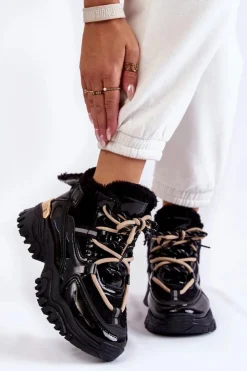 Sale Boto Damskie Ocieplane Buty Sportowe Trapery Czarne Edora