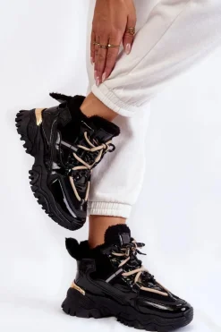Sale Boto Damskie Ocieplane Buty Sportowe Trapery Czarne Edora