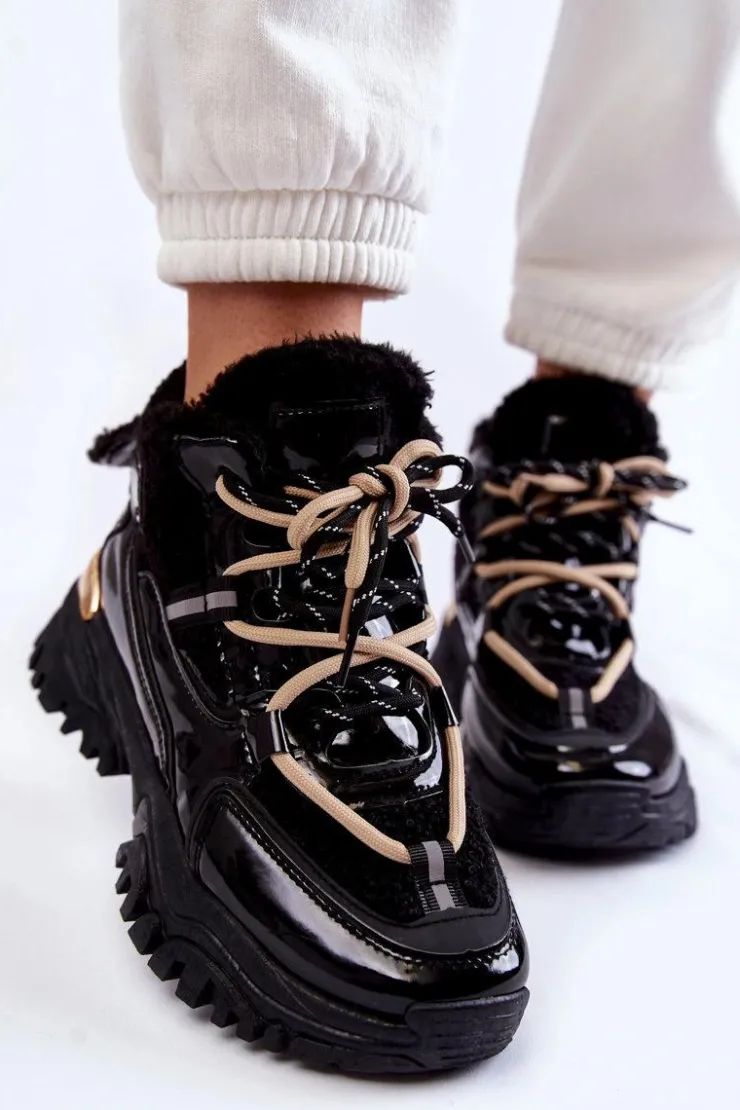 Sale Boto Damskie Ocieplane Buty Sportowe Trapery Czarne Edora