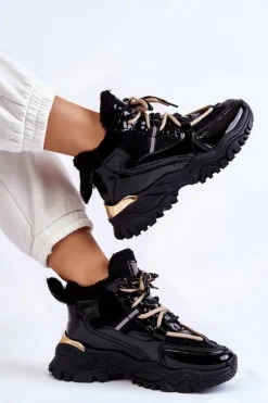 Sale Boto Damskie Ocieplane Buty Sportowe Trapery Czarne Edora