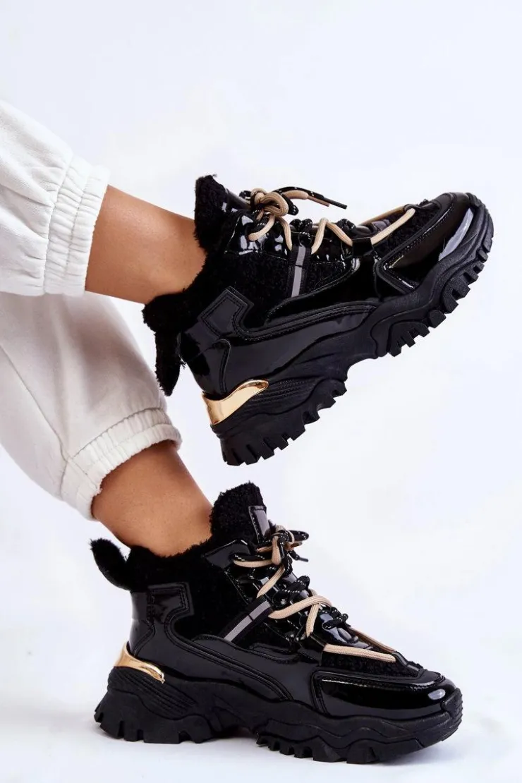 Sale Boto Damskie Ocieplane Buty Sportowe Trapery Czarne Edora