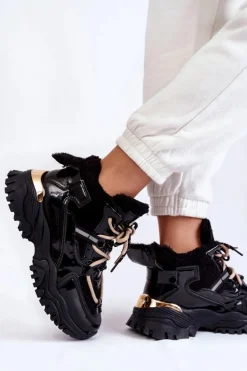 Sale Boto Damskie Ocieplane Buty Sportowe Trapery Czarne Edora