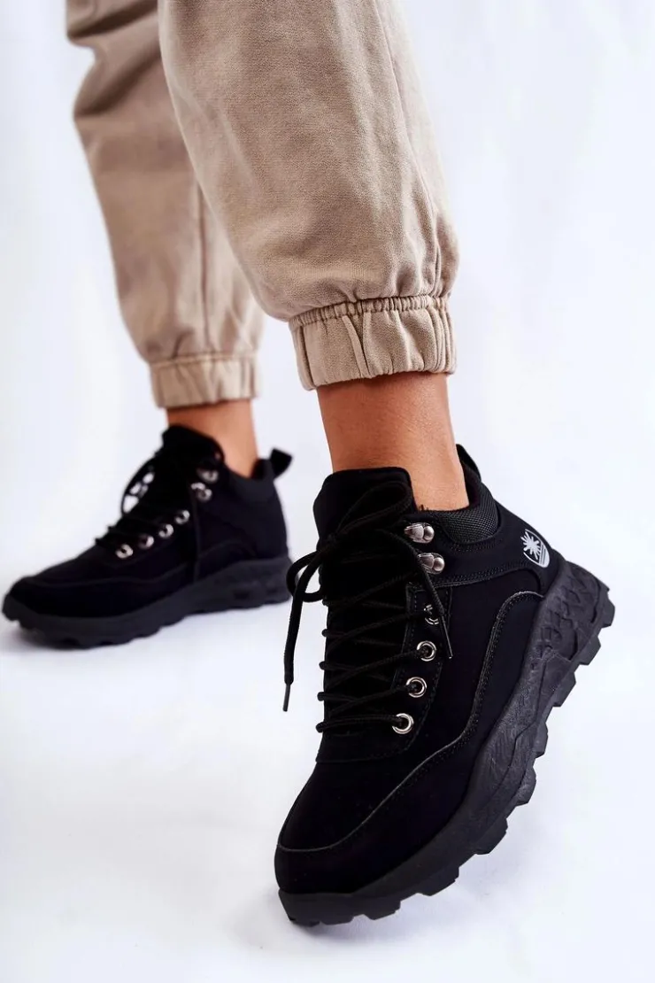 Damskie Boto Damskie Ocieplane Buty Trekkingowe Trapery Czarne Otto