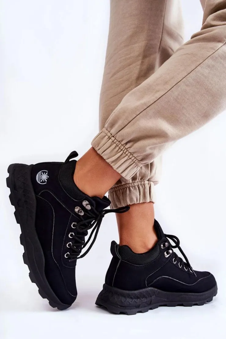 Damskie Boto Damskie Ocieplane Buty Trekkingowe Trapery Czarne Otto