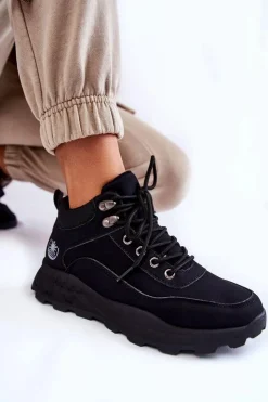 Damskie Boto Damskie Ocieplane Buty Trekkingowe Trapery Czarne Otto