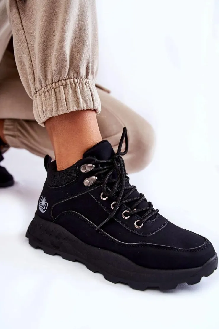 Damskie Boto Damskie Ocieplane Buty Trekkingowe Trapery Czarne Otto