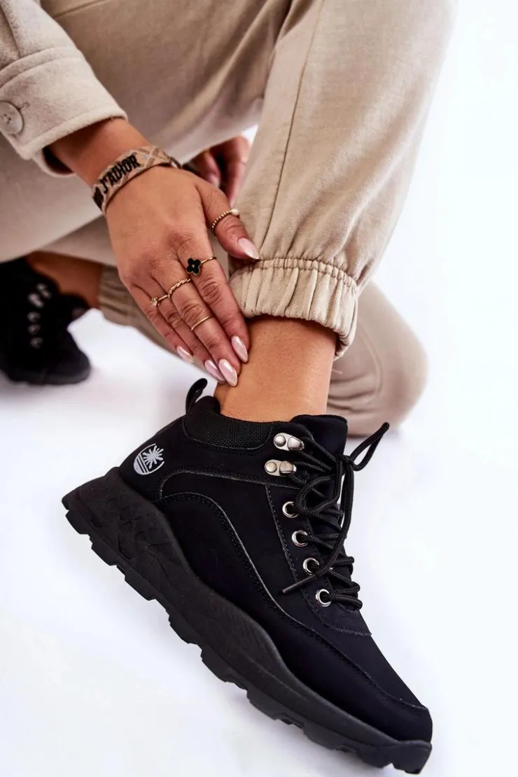 Damskie Boto Damskie Ocieplane Buty Trekkingowe Trapery Czarne Otto