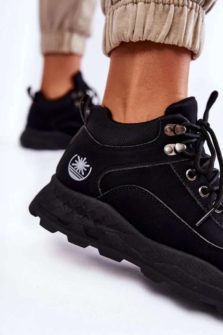 Damskie Boto Damskie Ocieplane Buty Trekkingowe Trapery Czarne Otto