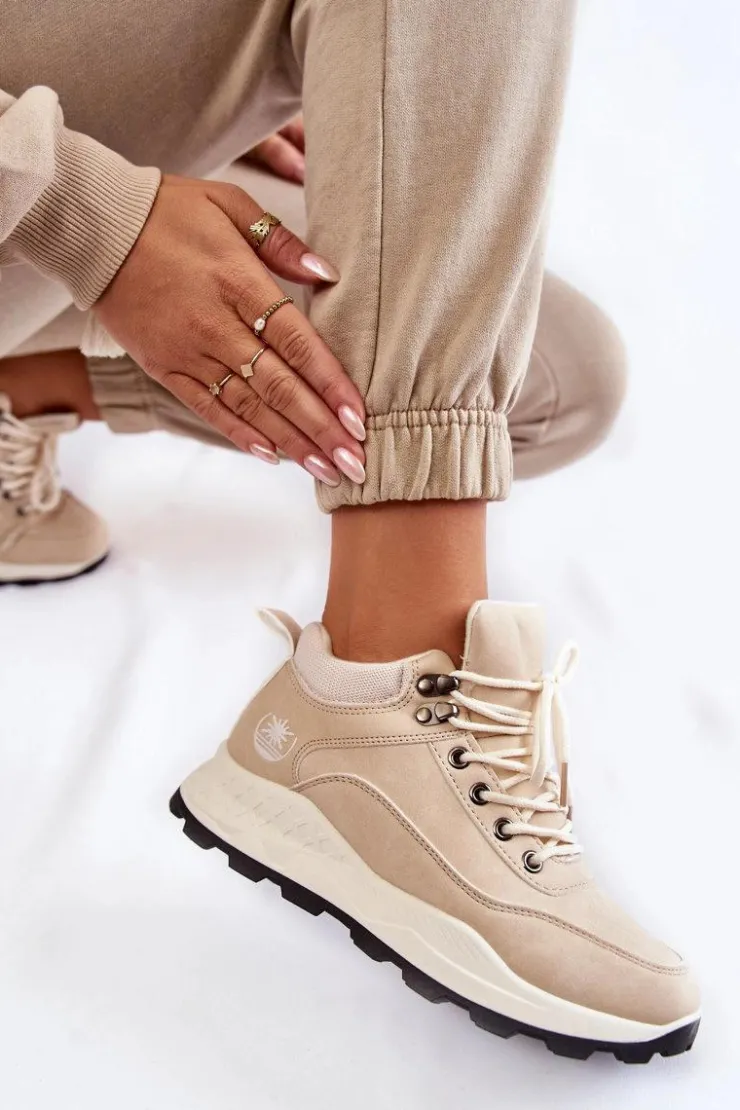 Boto Trekkingowe Damskie|Damskie Trapery*Damskie Ocieplane Buty Trekkingowe Trapery Jasnobeżowe Otto