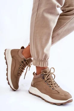 Hot Boto Damskie Ocieplane Buty Trekkingowe Trapery Beżowe Otto